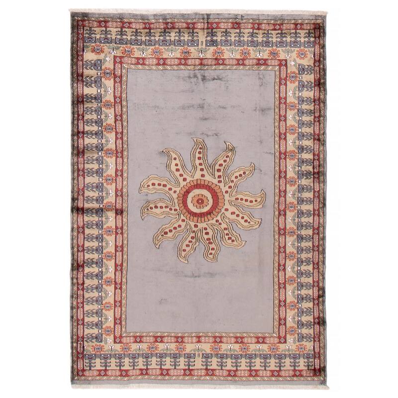 ECARPETGALLERY Hand-knotted Kashmir Grey Silk Rug - 4'10 x 7'0 - Grey - 4'10 x 7'0