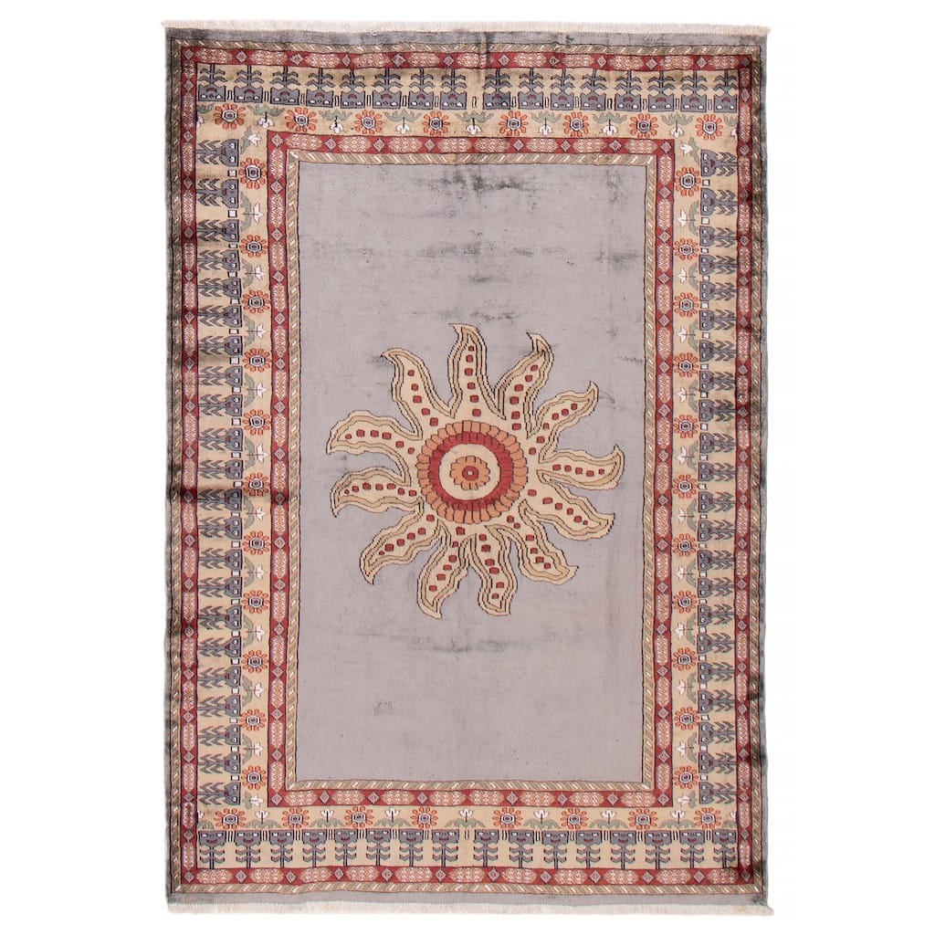 ECARPETGALLERY Hand-knotted Kashmir Grey Silk Rug - 4'10 x 7'0