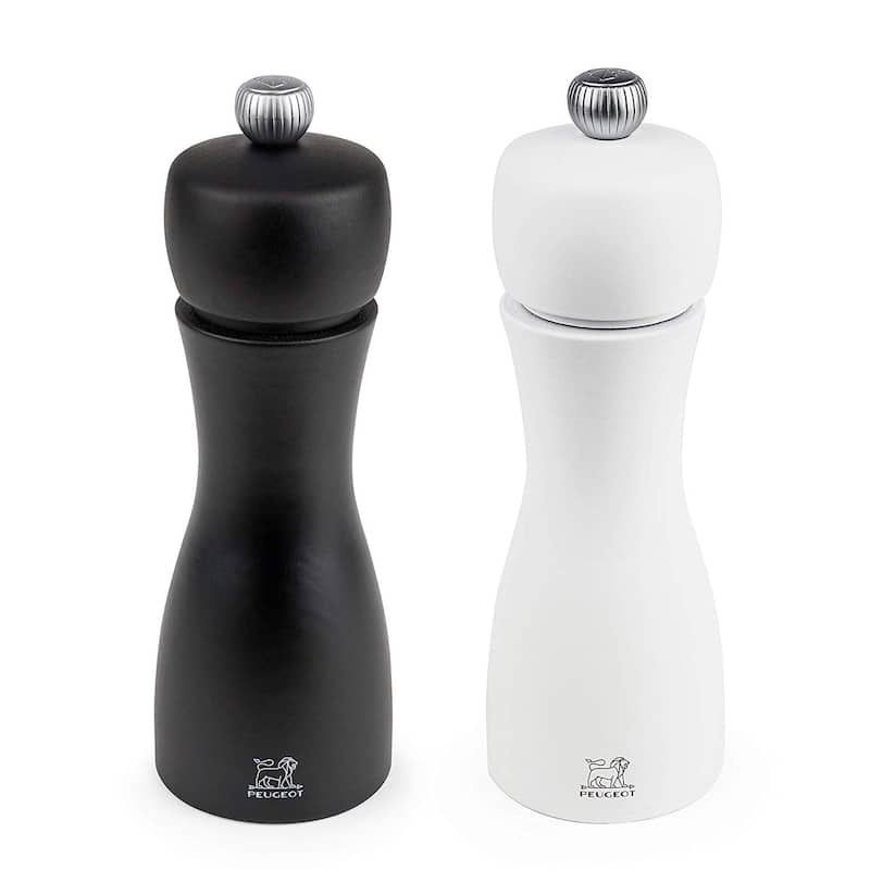 Peugeot 2/24260 Tahiti 6 Inch Black Pepper Mill and White Salt Mill Set - Black & White