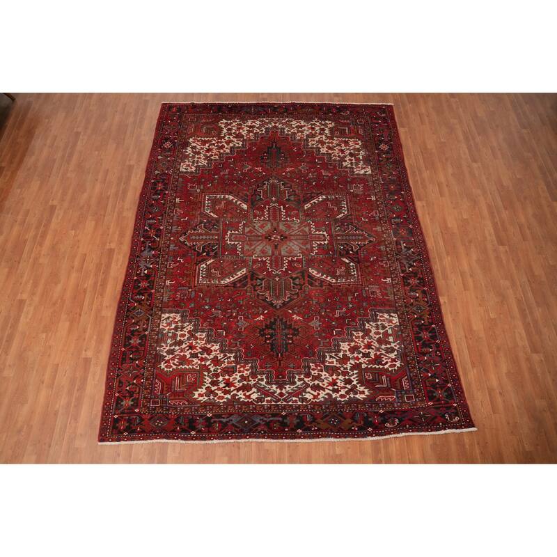 Hand Knotted Oriental 100% Wool Carpet Traditional Medallion Red Heriz Area Rug - 11' 6'' X 8' 7''