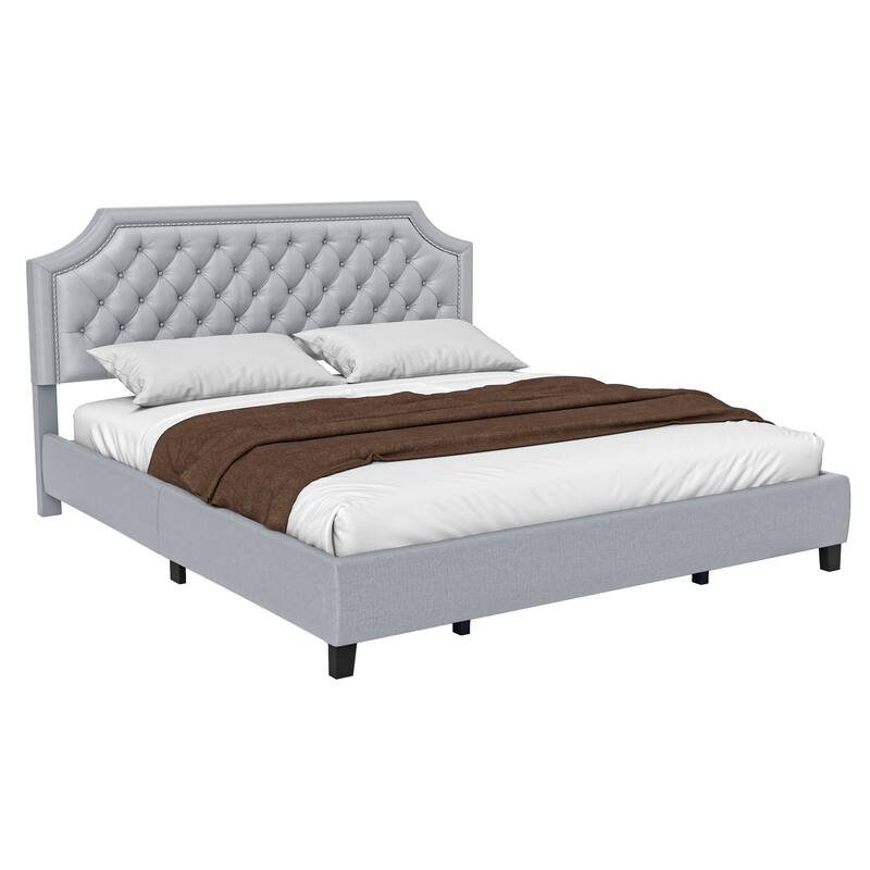 Moasis Upholstered Tufted Bed Frame with Adjustable Height Headboard