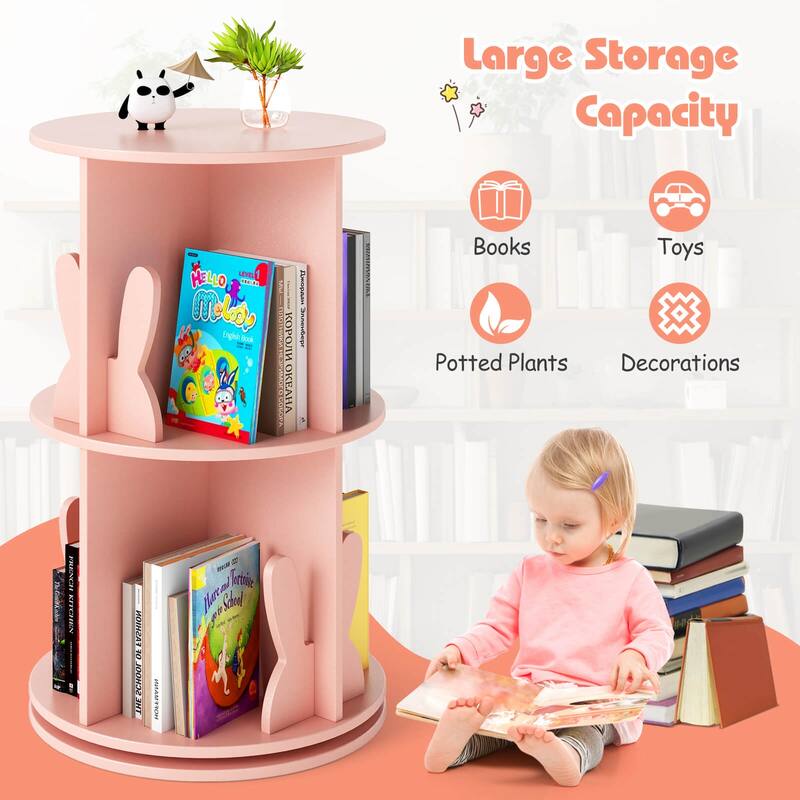 Costway Kids Rotating Bookshelf 2 Tier Freestanding 360° Revolving - See Details
