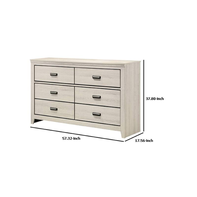 Lei Bedroom Wide Dresser Chest with 6 Drawers, Distressed White Wood