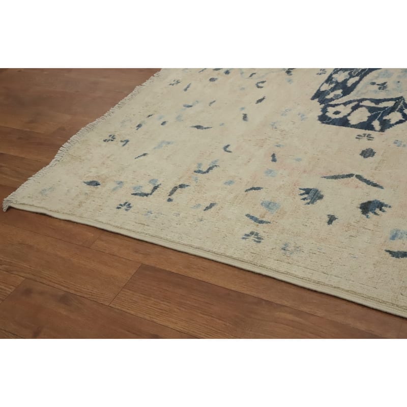 Hand Knotted Traditional Wool Beige Geometric Area Rug - 9' 3'' X 8' 3''