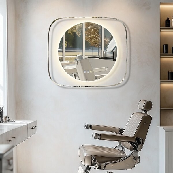 Round Led Bathroom Mirror with Novelty Square Clear Glass Frame