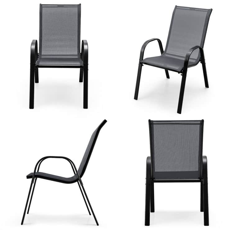 4 Pieces Stackable Patio Dining Chairs Set with Armrest - 29" x 21.5" x 35.5" (L x W x H)