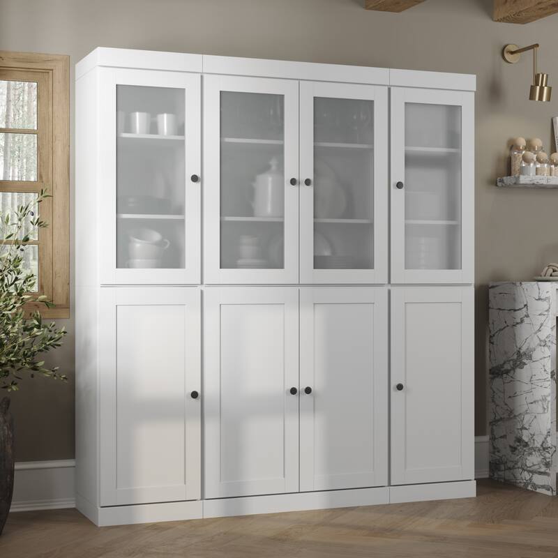 Palace Imports 100% Solid Wood 65" Pantry Cabinet with Frosted Glass, Shaker Doors and Adjustable Shelves - White