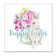 preview thumbnail 1 of 4, Stupell Happy Easter Calligraphy Bunny Pink Flower Bouquet Wood Wall Art - Multi-Color 12 x 12