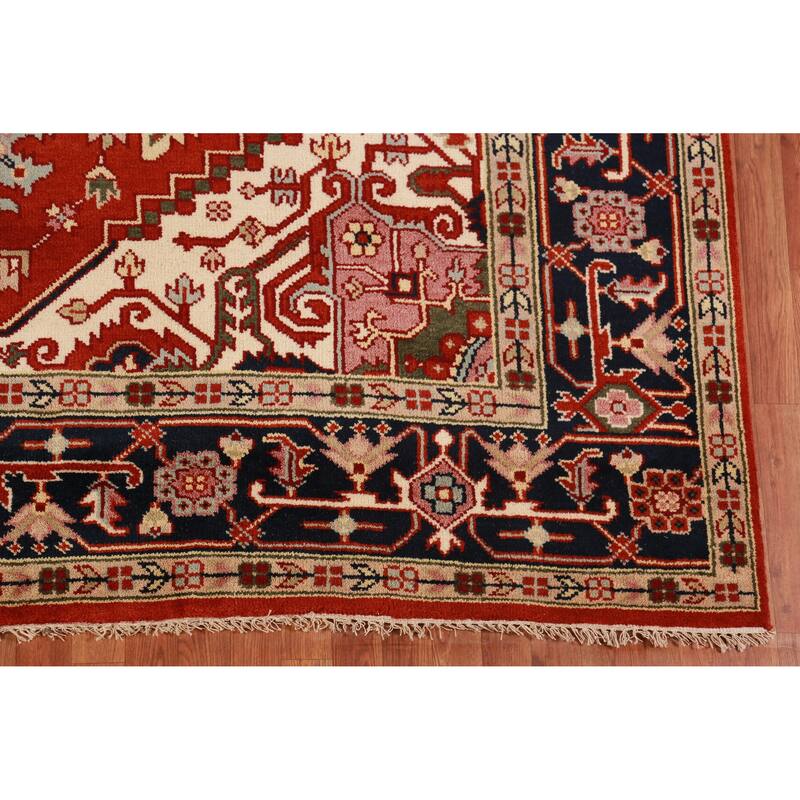 Geometric Heriz Serapi Indian Area Rug Handmade Wool Carpet - 8'9" x 11'7"