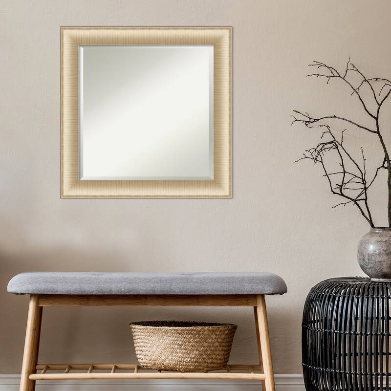 Beveled Bathroom Wall Mirror - Elegant Brushed Honey Frame