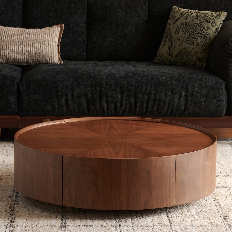 Circular Walnut Design Coffee Table with Drawers for