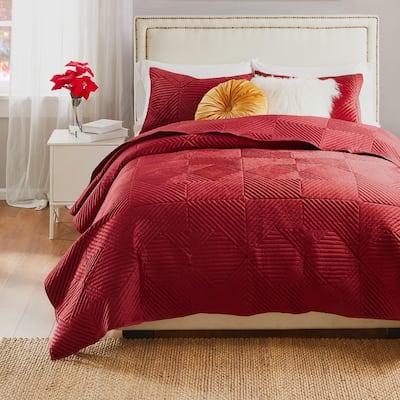 Riviera Velvet Finely Stitched Modern Quilt and Pillow Sham Set
