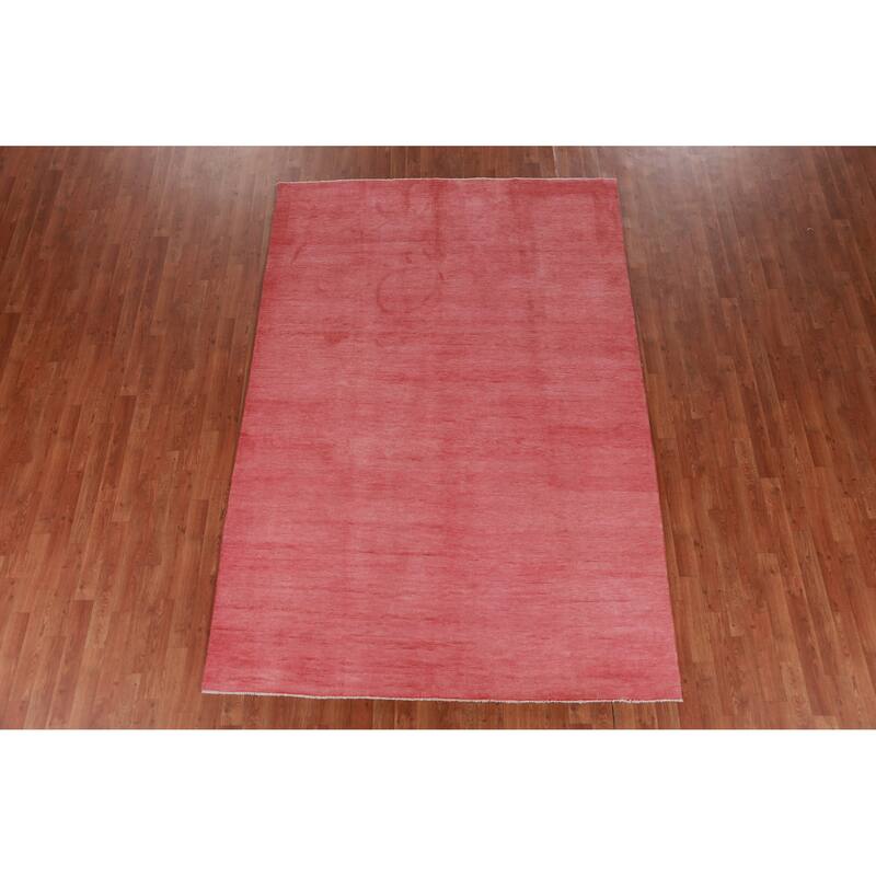 Hand Knotted Oriental 100% Wool Carpet Modern Solid Pink Gabbeh Area Rug - 9' 2'' X 6' 2''