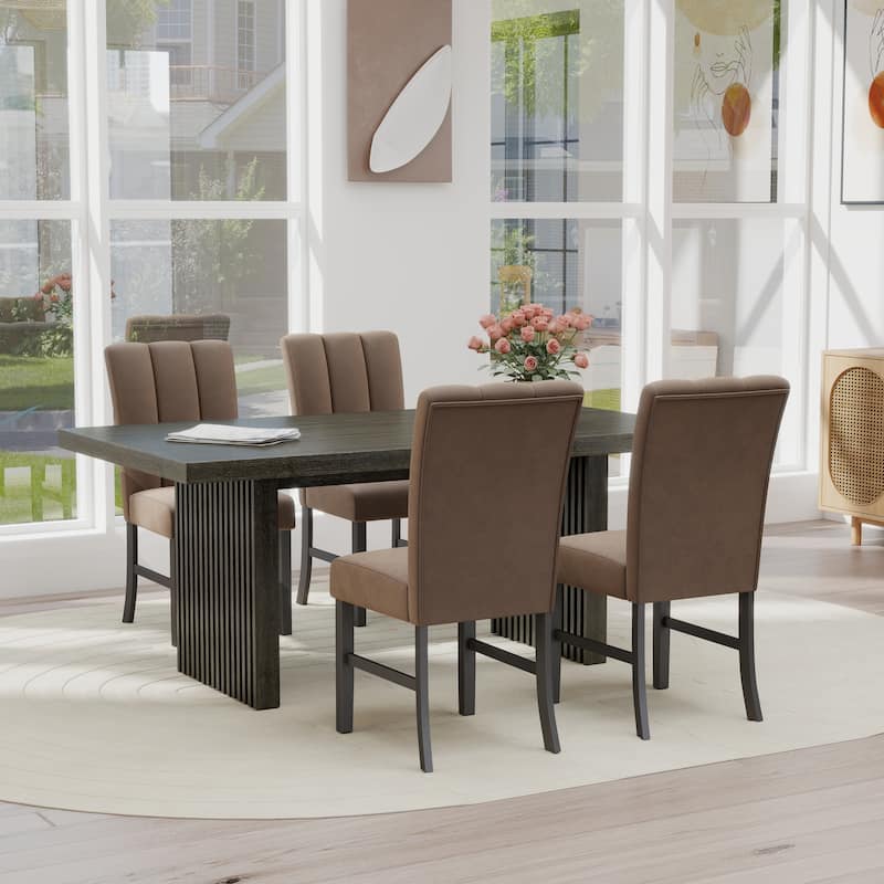 Roundhill Furniture Madison 5-Piece Dining Set, Slat-Fluted Dining Table with 4 Chairs, Chocolate