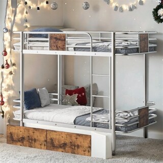 Twin XL over Twin XL Metal Bunk Bed with MDF Board Guardrail and Two Storage Drawers