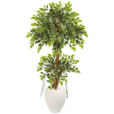 Artificial Cherry Blossom Tree 6ft - Pink Flowers & Green Leaves - Rustic Metal Pail Planter - Home Decor Accent - 56