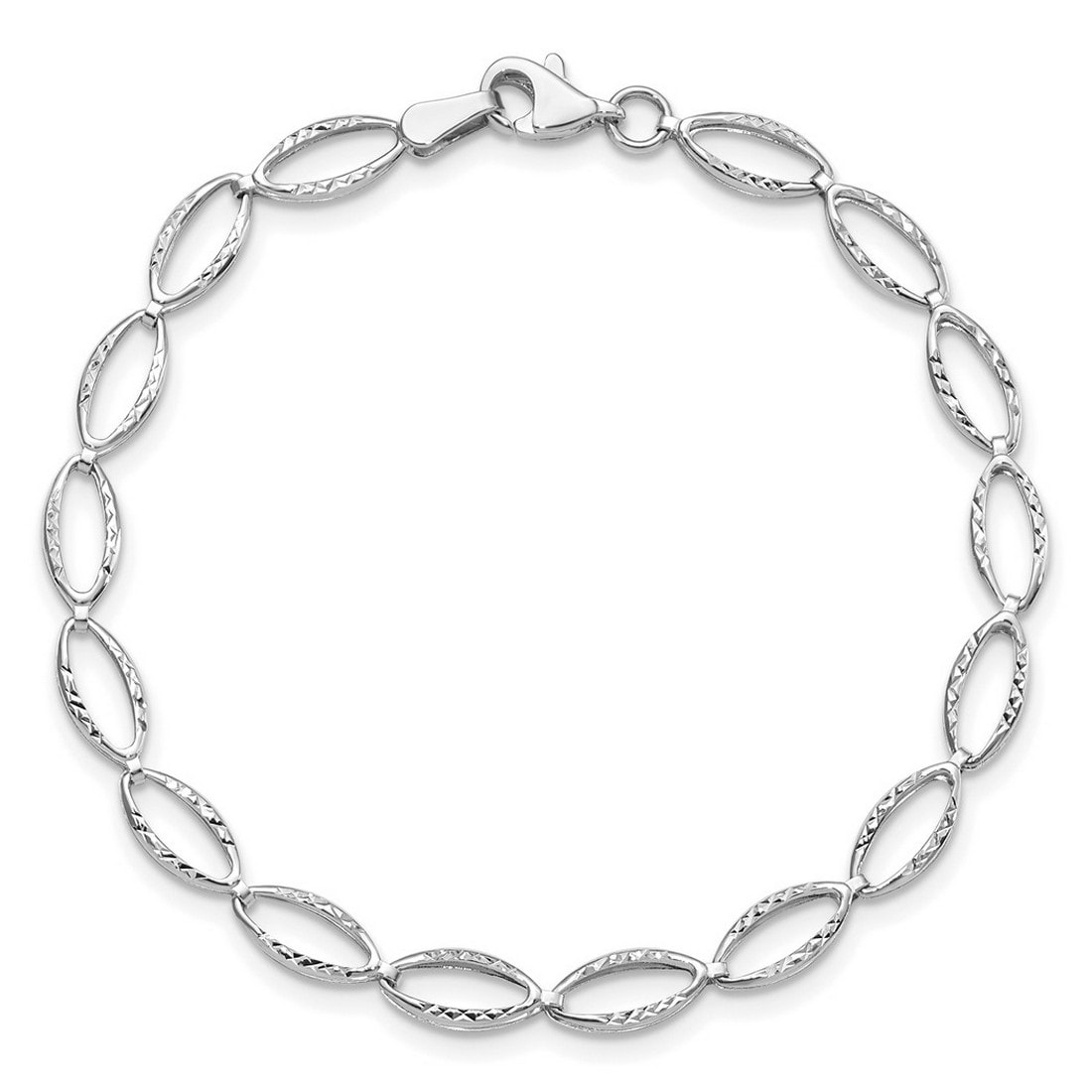 Curata 14k White Gold 7" 5mm Sparkle Cut Oval Links Bracelet