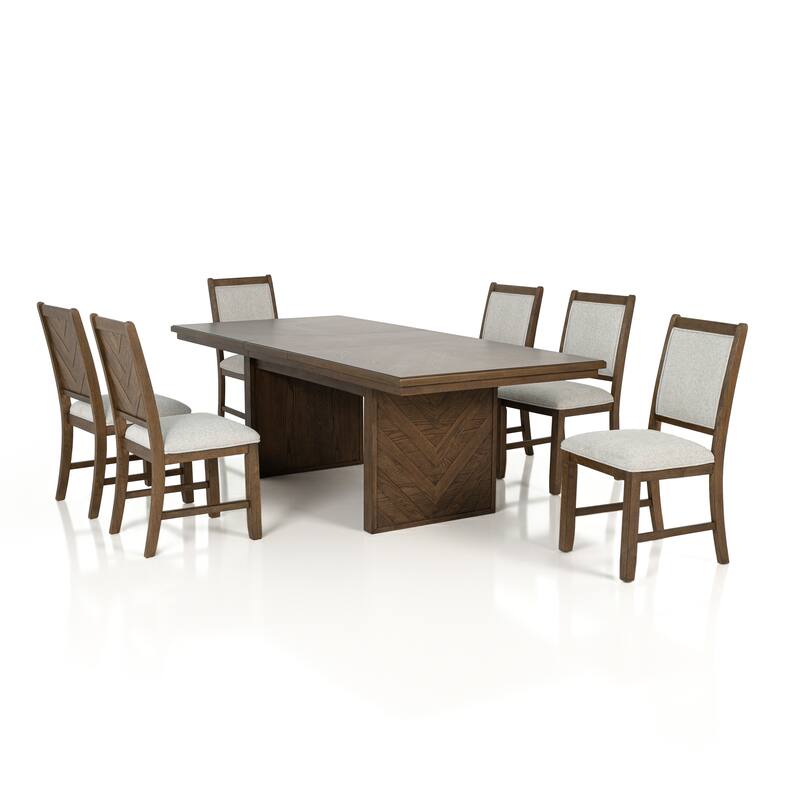 Furniture of America Virex Rustic 7-Piece Solid Wood Extendable Dining Table Set