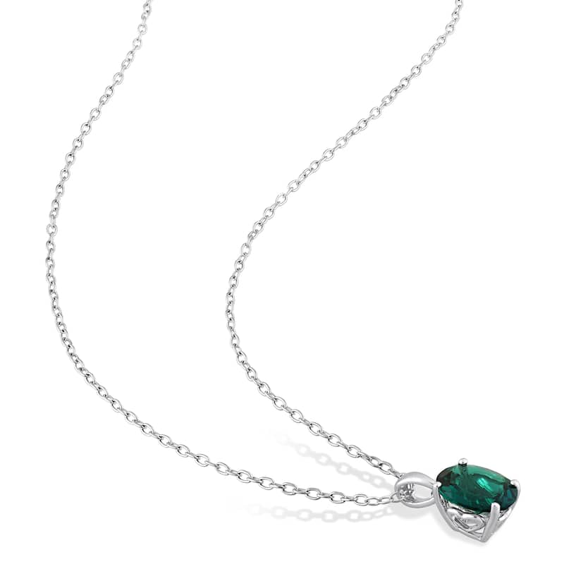 Miadora 4 4/5ct TGW Oval Created Emerald Set of Necklace and Earrings in Sterling Silver
