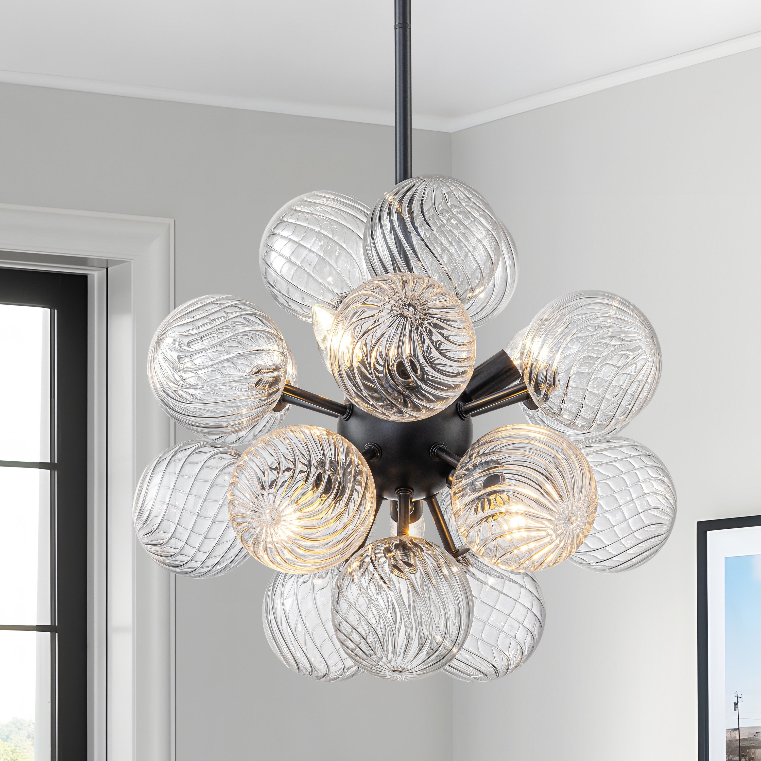 Starsky 6-Light Contemporary Glam Sputnik Sphere Clear Glass Bubble Chandelier With 18 Clear Globes for Dining Room, Living Room