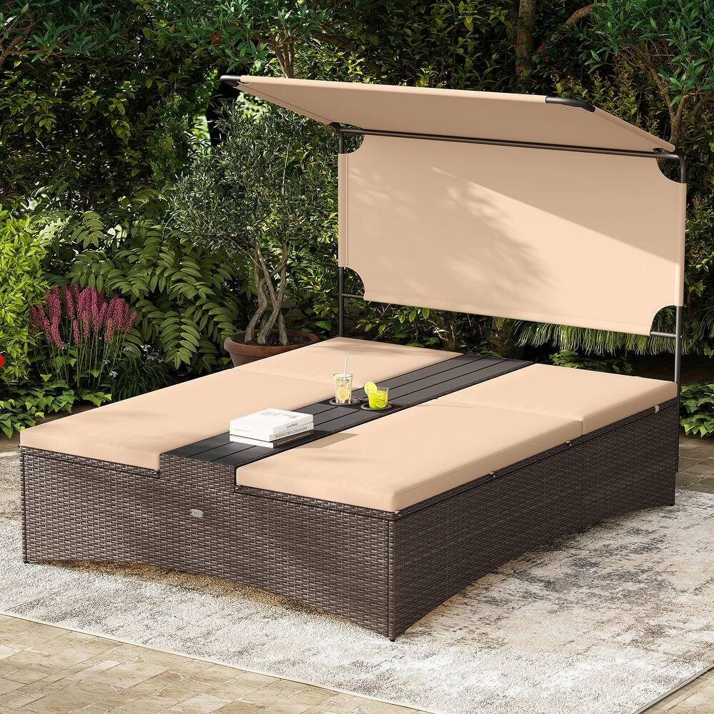 Costway Outdoor Daybed with Adjustable Backrests 2-Person PE Rattan - See Details