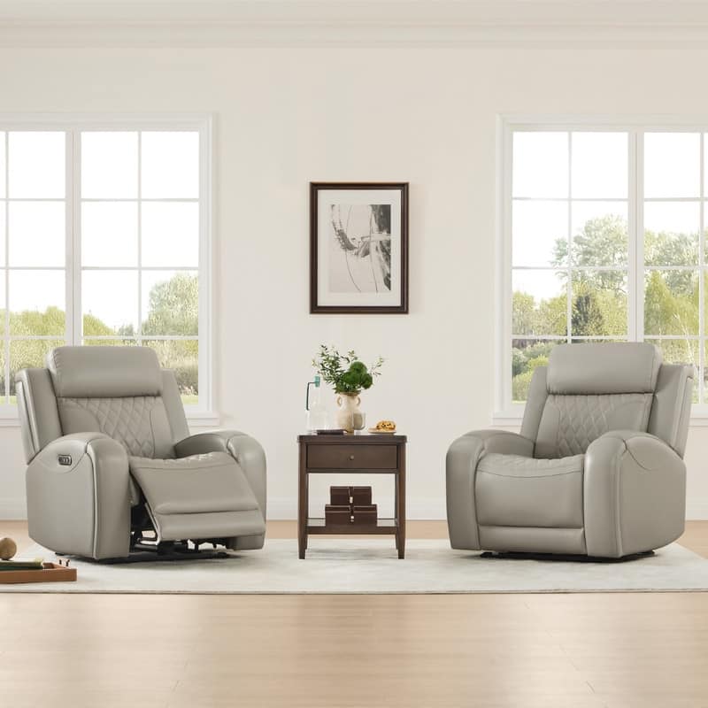 Spruce & Spring Leather Dual-Motor Power Lay Flat Recliner with Power Headrest