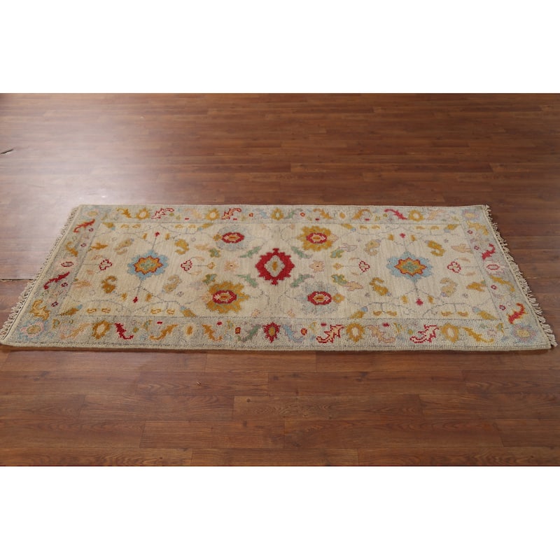All-Over Floral Oushak Indian Foyer Rug Hand-Knotted Wool Carpet - 2'7"x 5'10"
