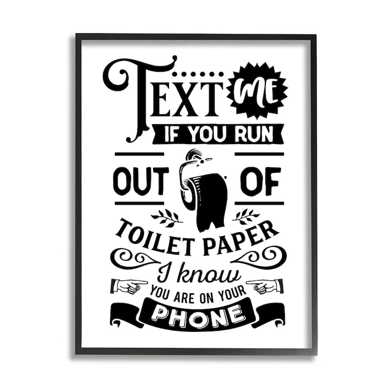 Stupell Text For Toilet Paper Vintage Text Bathroom Sign Framed Wall Art, Design by Lettered and Lined - Black - 11 x 14 - Black