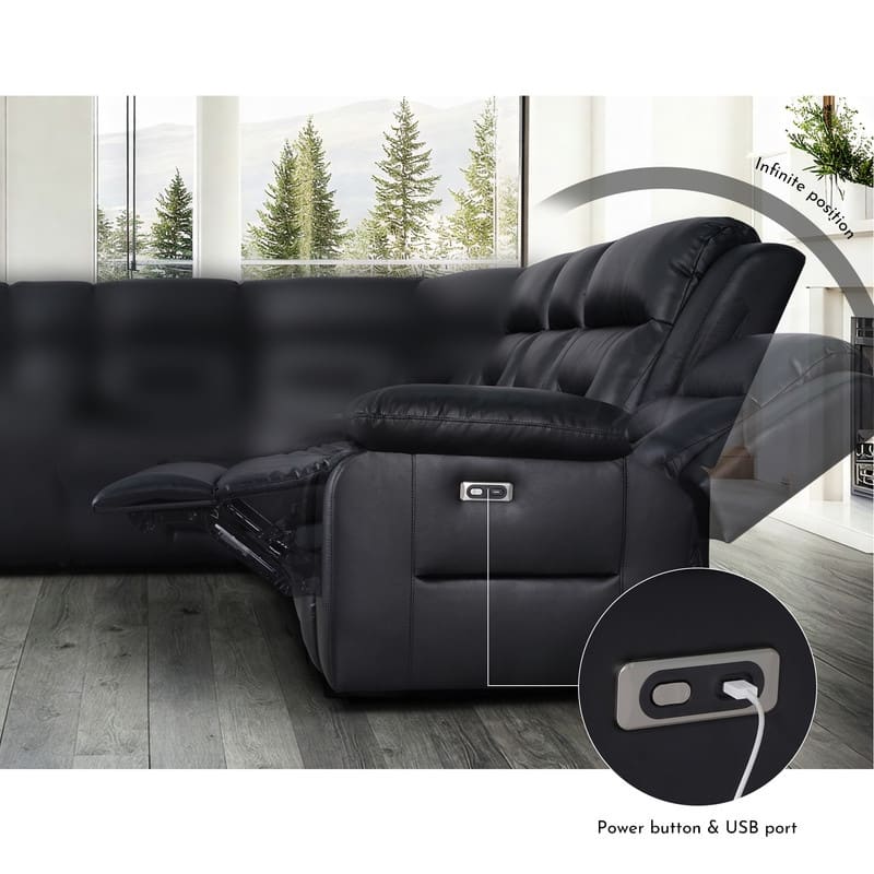 119'' Faux Leather Power Recliner 7-Seat Large Sectional Reclining Sofa with USB Port