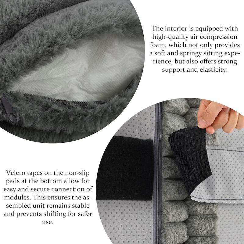 Corduroy Oversized Low-back Modular Loveseat Chaise with Pillow