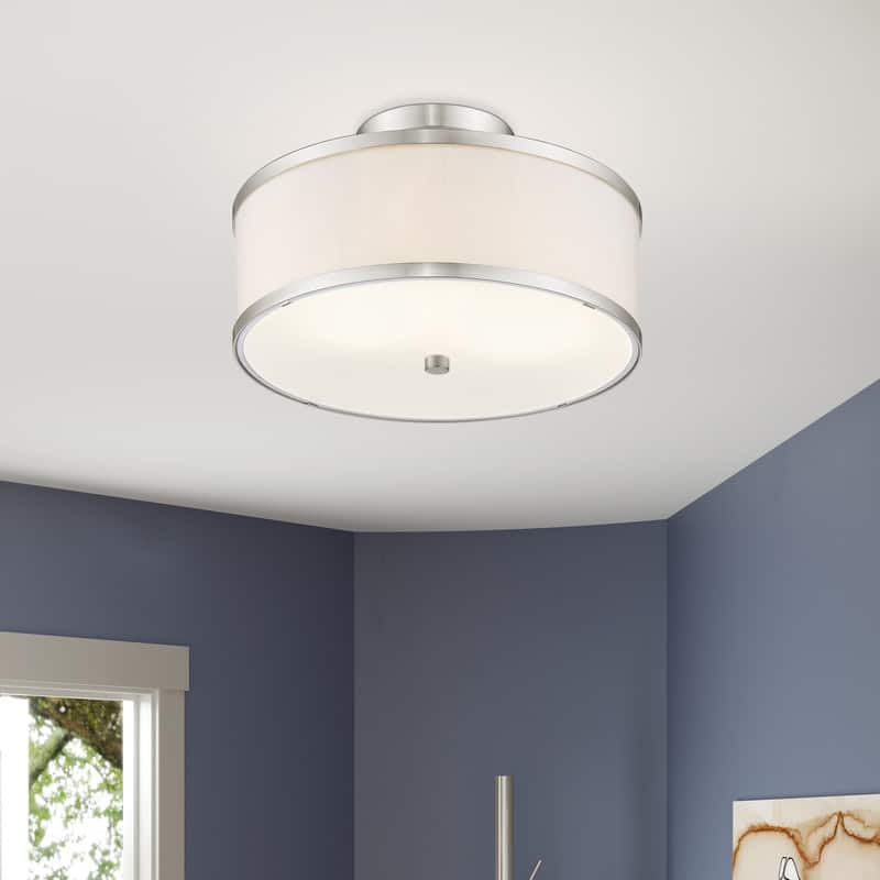Livex Lighting 2-light Brushed Nickel Shaded Flush Mount, 62627-91 - 13" DIA 8" H