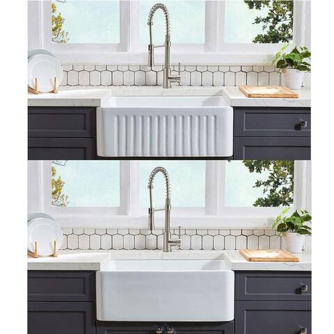 30" x 18" Wide White Fireclay Single Bowl Farmhouse Apron Kitchen Sink with Accessories - 30''x18''