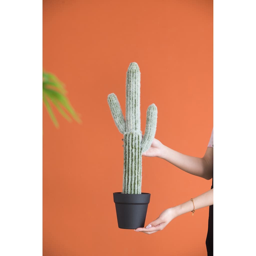 Artificial Saguaro Cactus in Black Pot 24.5 Inch Indoor Outdoor Desert Decor - Green