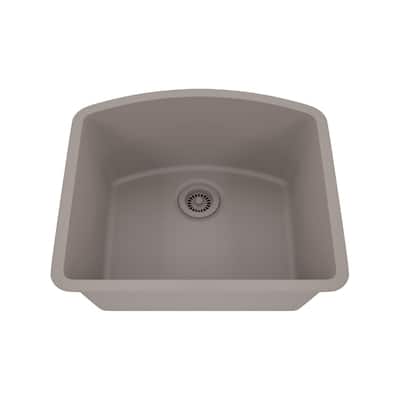 23 Inch Lexicon Platinum Quartz Composite Drop-in Undermount D-Shaped Single Bowl Galaxy Concrete Kitchen Sink LP-2321D-C-SO