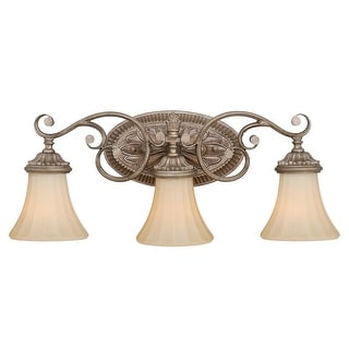 Avenant 3-Light 23 in. W French Bronze Bathroom Vanity Lighting Fixture, Amber Scavo Glass Shade, Dimmable, LED Compatible Wall