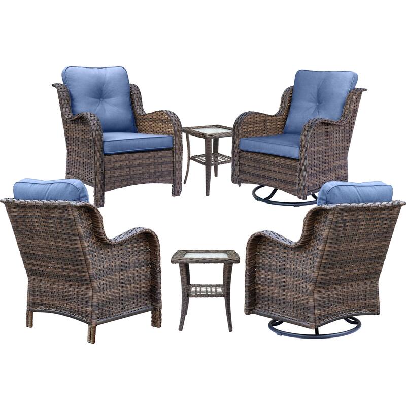6-piece Outdoor Patio Wicker Swivel Rocker Chairs Set with Side Table