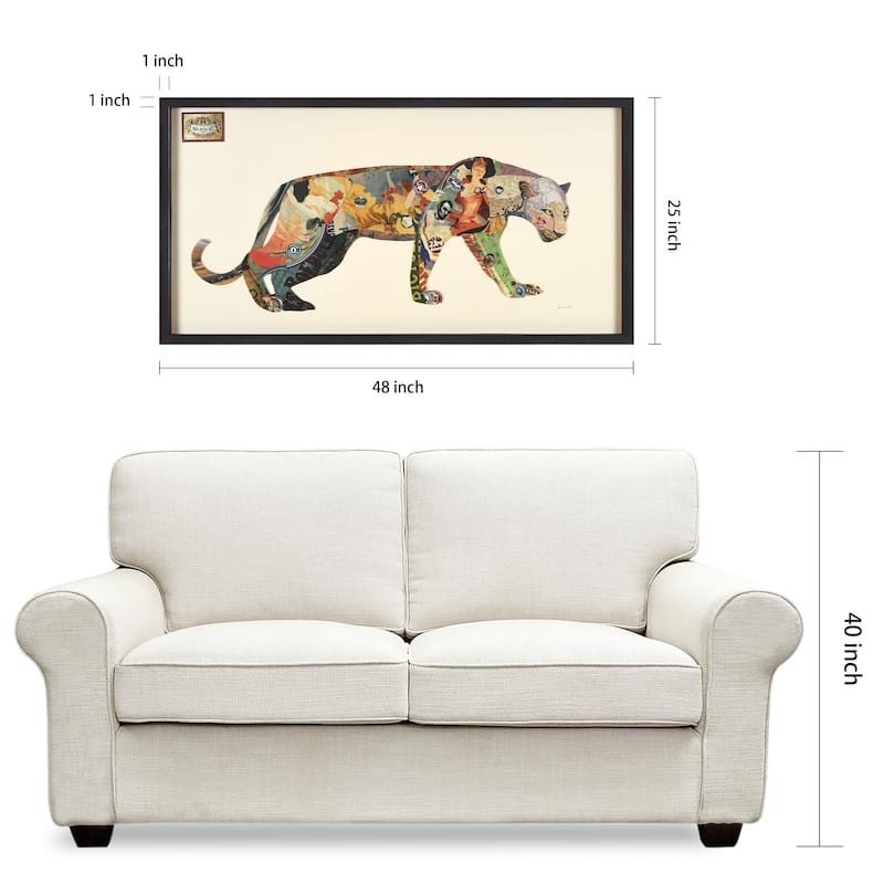 "The Jaguar" Dimensional Collage Framed Graphic Art Under Glass Wall Art