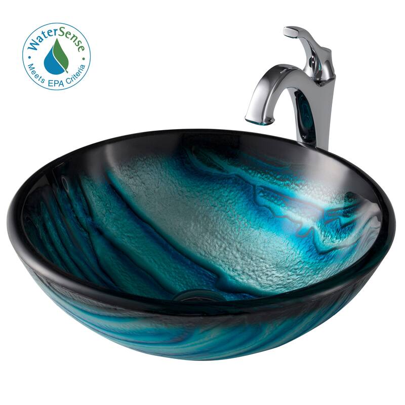 Kraus Arlo & Glass 17" Glass Vessel Bathroom Sink with 1.2 GPM Deck - Chrome