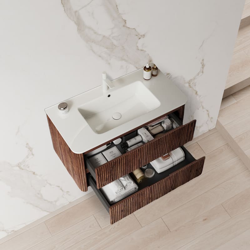 Modland 30 inch / 36 inch Floating Bathroom Vanity With Sink & Soft Close Door, Walnut, Modern - 36inch