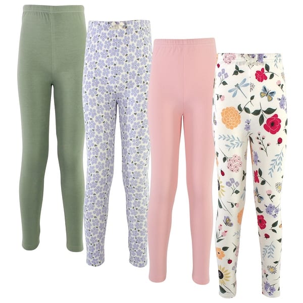 slide 1 of 1, Touched by Nature Baby Organic Cotton Leggings 4pk, Flutter Garden 0-3 Months - Flutter Garden