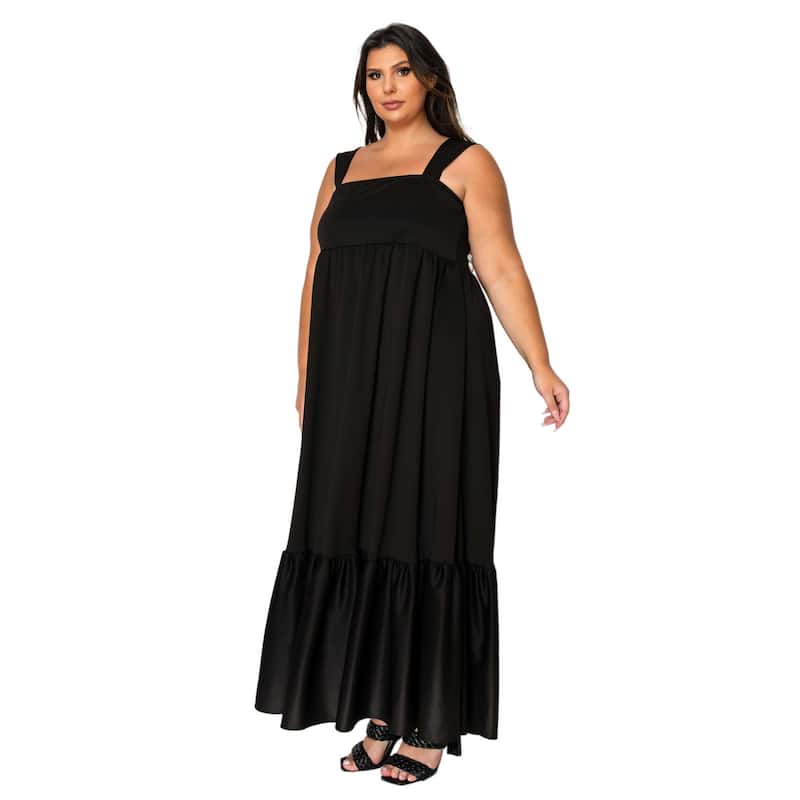 L I V D Plus Size Angelika Ruffled Hem Maxi Dress - 1X - Black