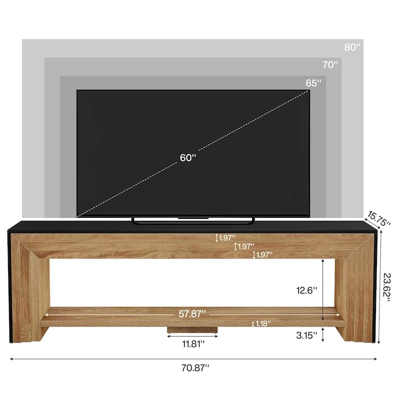 Long TV Stand for TVs, Wooden Entertainment Center with Storage Shelves, Low Media Console for Living Room, Bedroom