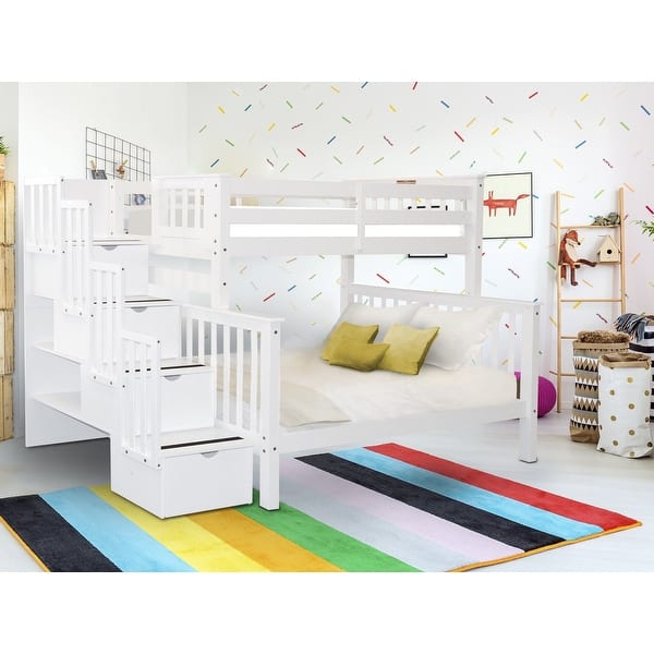 dimension image slide 1 of 4, Taylor & Olive Trillium Twin over Full Stairway Bunk Bed