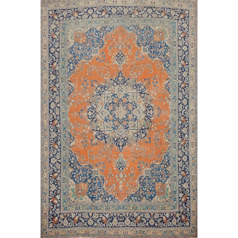 Hand Knotted Oriental 100% Wool Carpet Traditional Floral Oranges & Rust Mashad Area Rug - 12' 5'' X 9' 7''