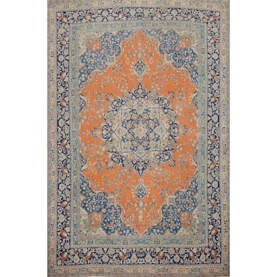 Hand Knotted Oriental 100% Wool Carpet Traditional Floral Oranges & Rust Mashad Area Rug - 12' 5'' X 9' 7''