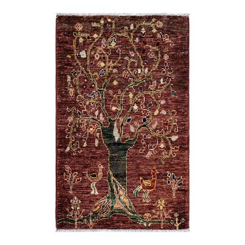 Hand Knotted Bohemian Tribal Wool Beige Area Rug - 1' 11" x 3' 2"
