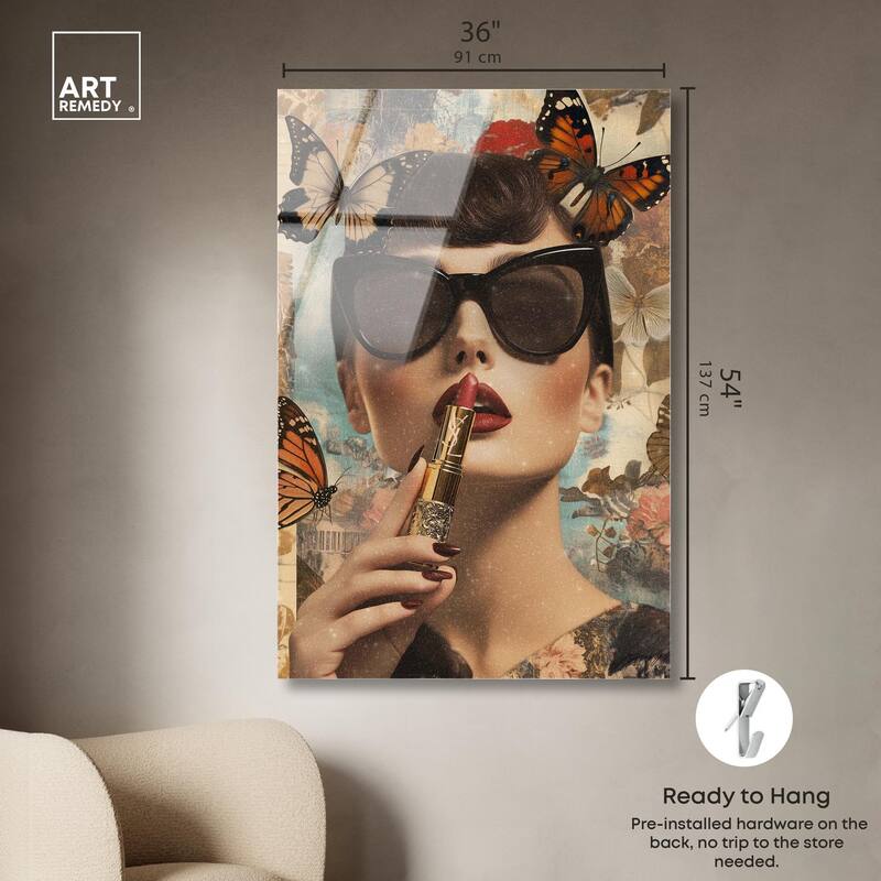 Iconic Lady Butterfly Collage II Acrylic by Art Remedy, Ready to Hang