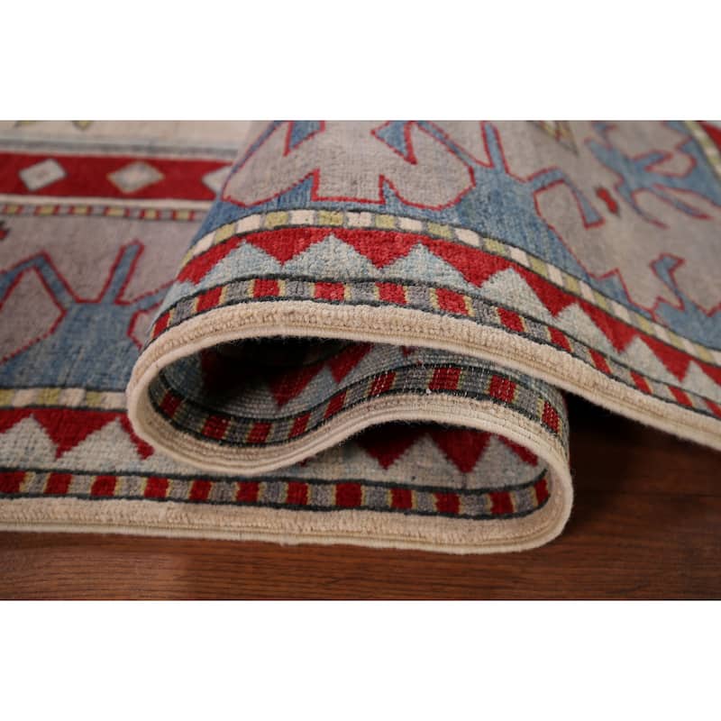 Geometric Kazak Rug Hand-Knotted Dining Room Wool Carpet - 6'0" x 8'2"