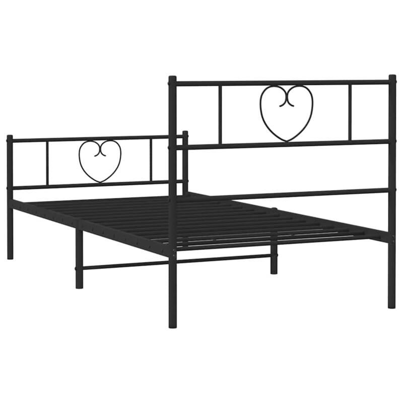 vidaXL Twin Metal Bed Frame with Headboard, Black, No Mattress - 77.2" x 41.3" x 35.4"