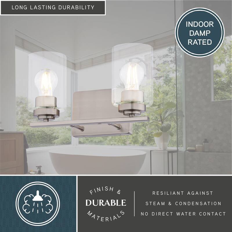 Park Ridge Bathroom Vanity Lighting Wall Fixture, Clear Glass Shade, Dimmable, LED Compatible, Over Mirror Mount Steel